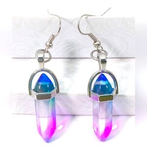 SUPER PRETTY COTTTON CANDY QUARTZ WAND DANGLE HOOK EARRINGS NEW!